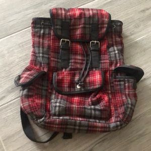 Flannel backpack red white and gray with pockets